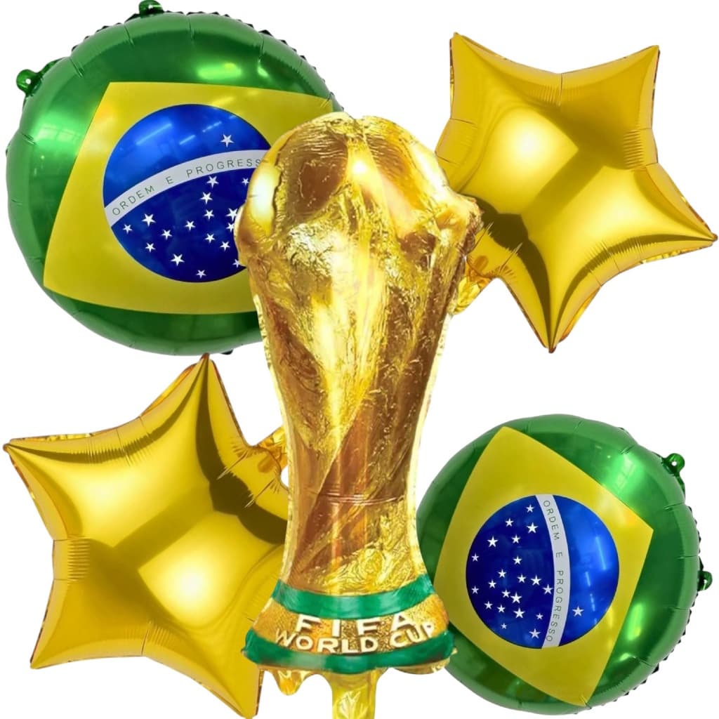 Kit 5pcs de balão metalizado de copa Brasil para decoração de festa e torcida