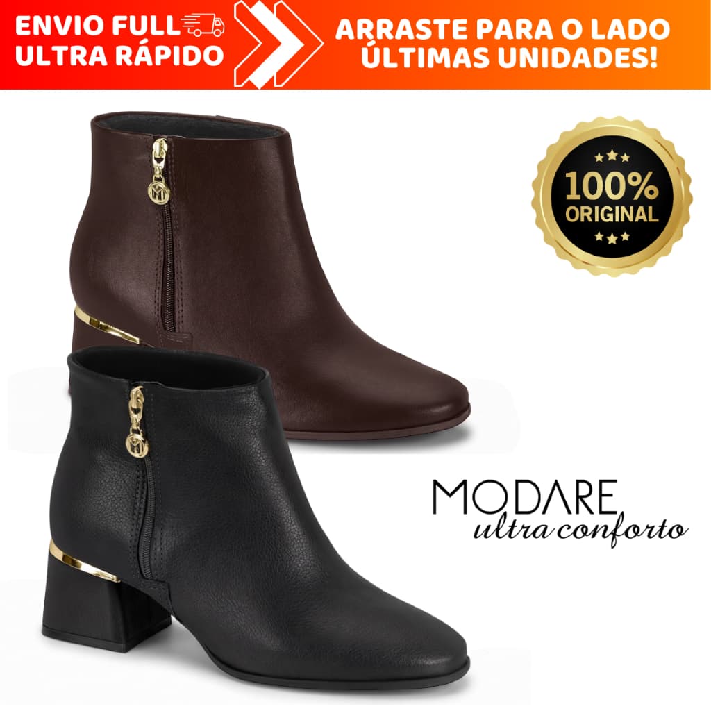 Bota Feminina Modare Ultraconforto Preta Salto Bloco Médio