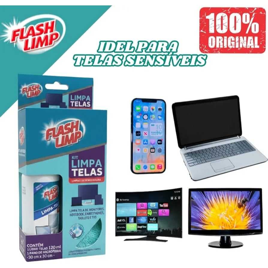 Kit Limpa Telas Flash Limp – Limpa Telas 120ml + Pano de Microfibra 30x30cm