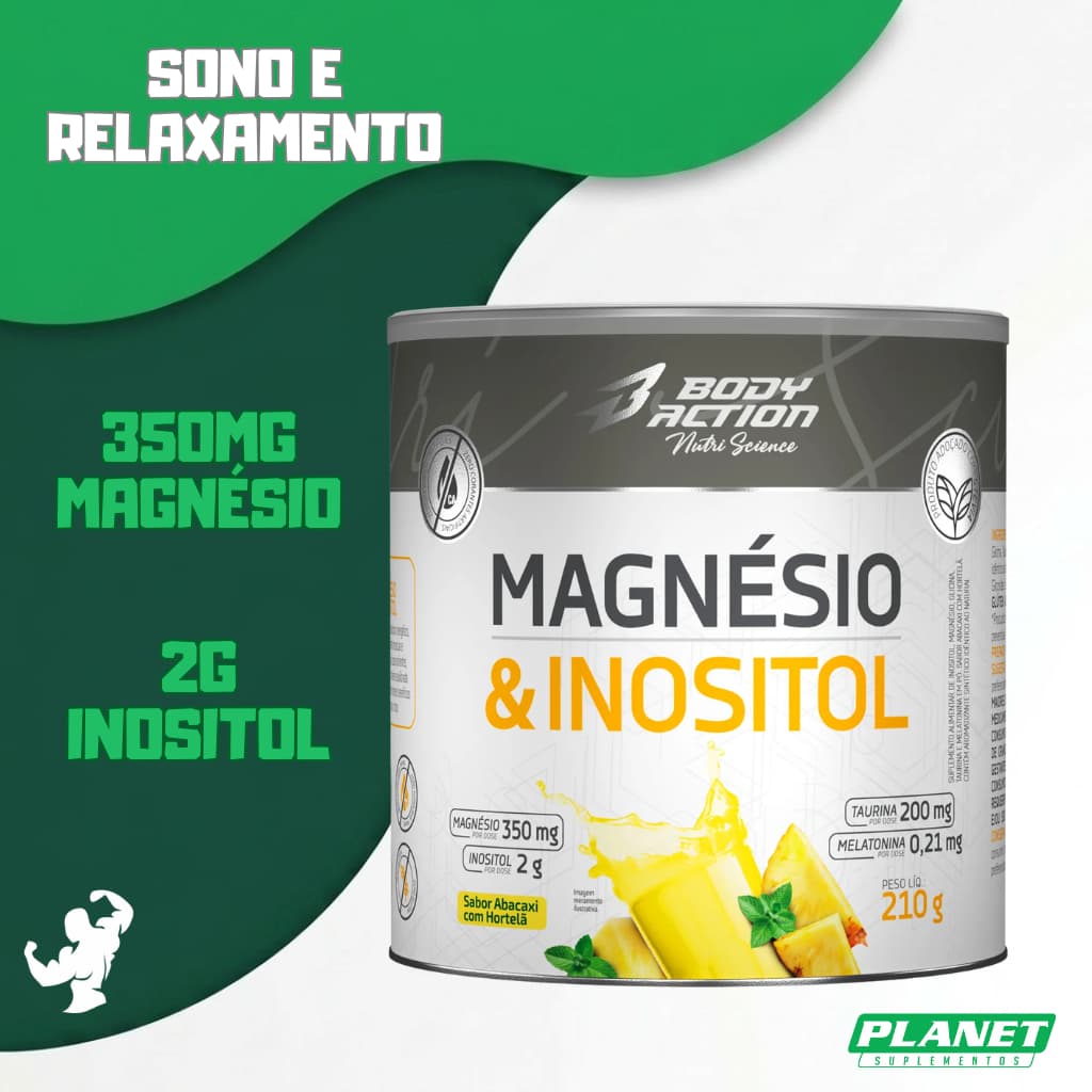 Magnésio Inositol com Melatonina 300g BodyAction Auxilia Sono Relaxamento Bem Estar Noturno Descanso