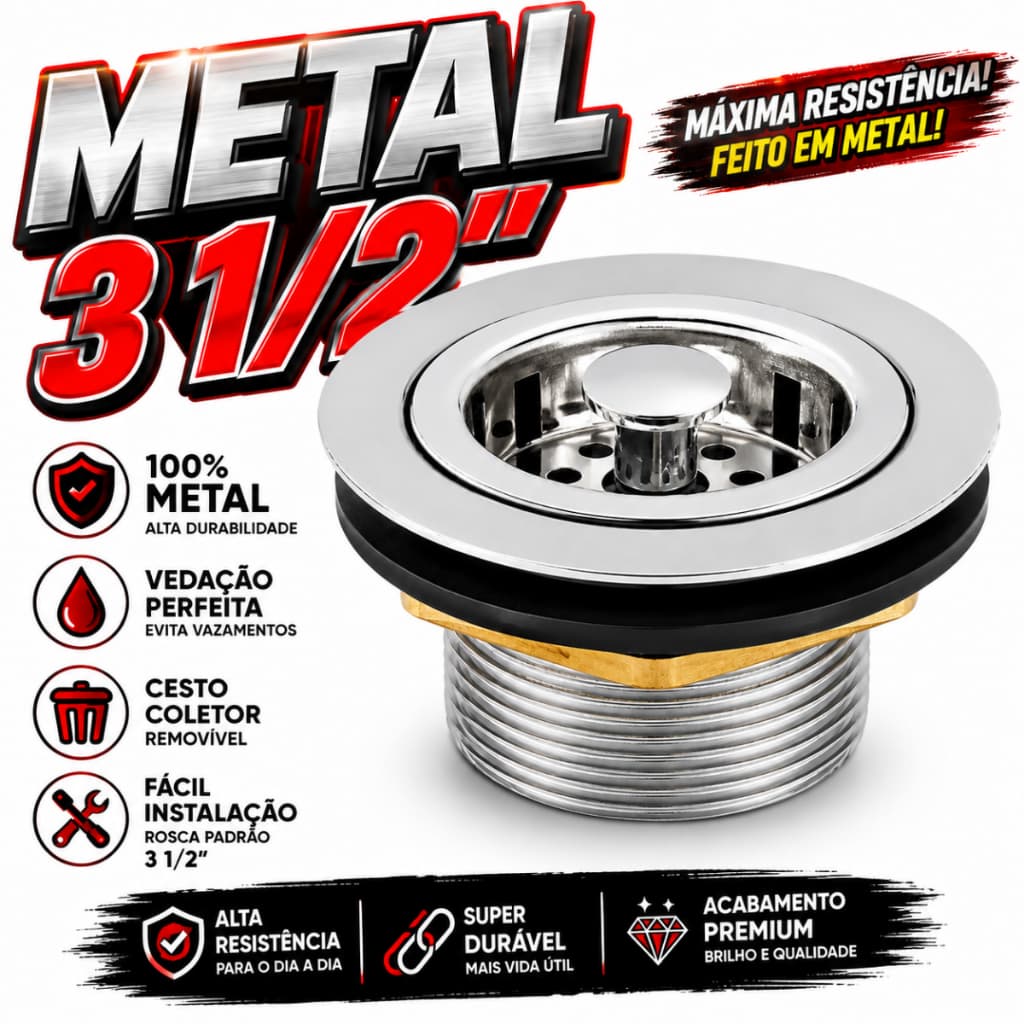 Válvula Pia De Cozinha Americana Metal 3 1/2 Para Pia De Cozinha Ralo Cuba