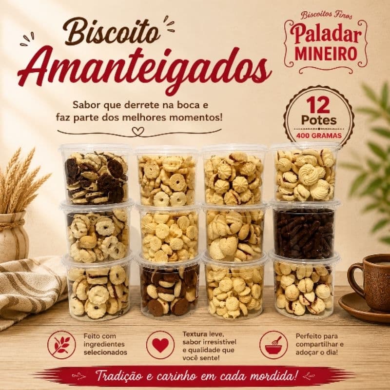 Kit 12 Potes De Biscoito Amanteigados Paladar Mineiro