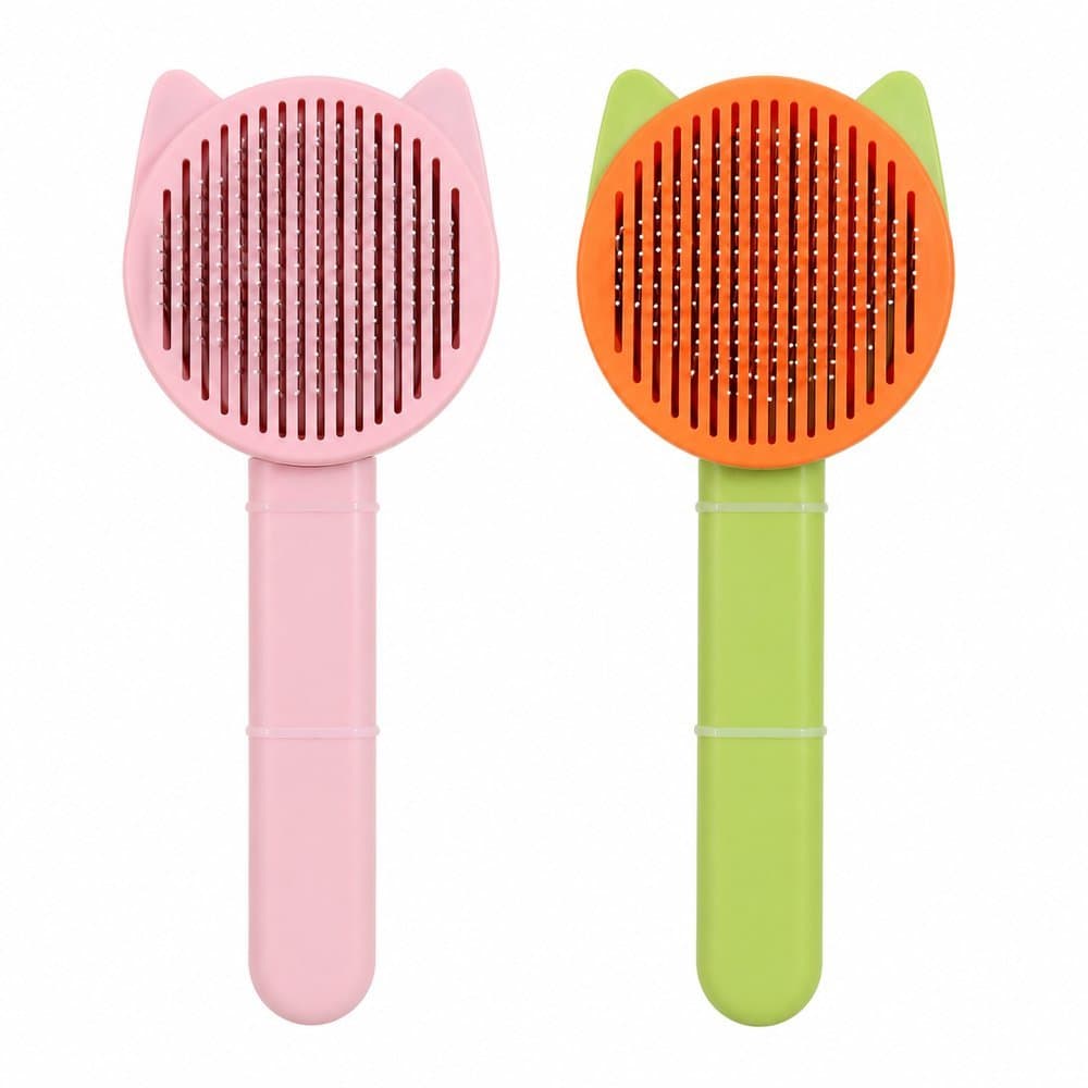 Escova Gato Remove Pelos – Cerdas Metálicas Suave Pet | Rosa/Verde