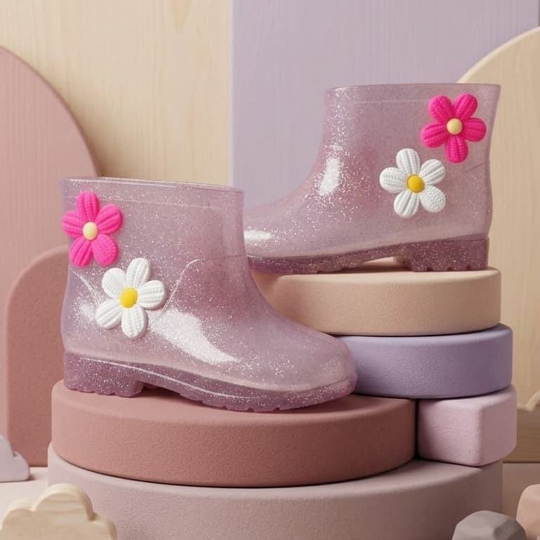 Bota Infantil Menina Galocha Infantil Impermeável Cano baixo Dia a Dia Moda Confortável