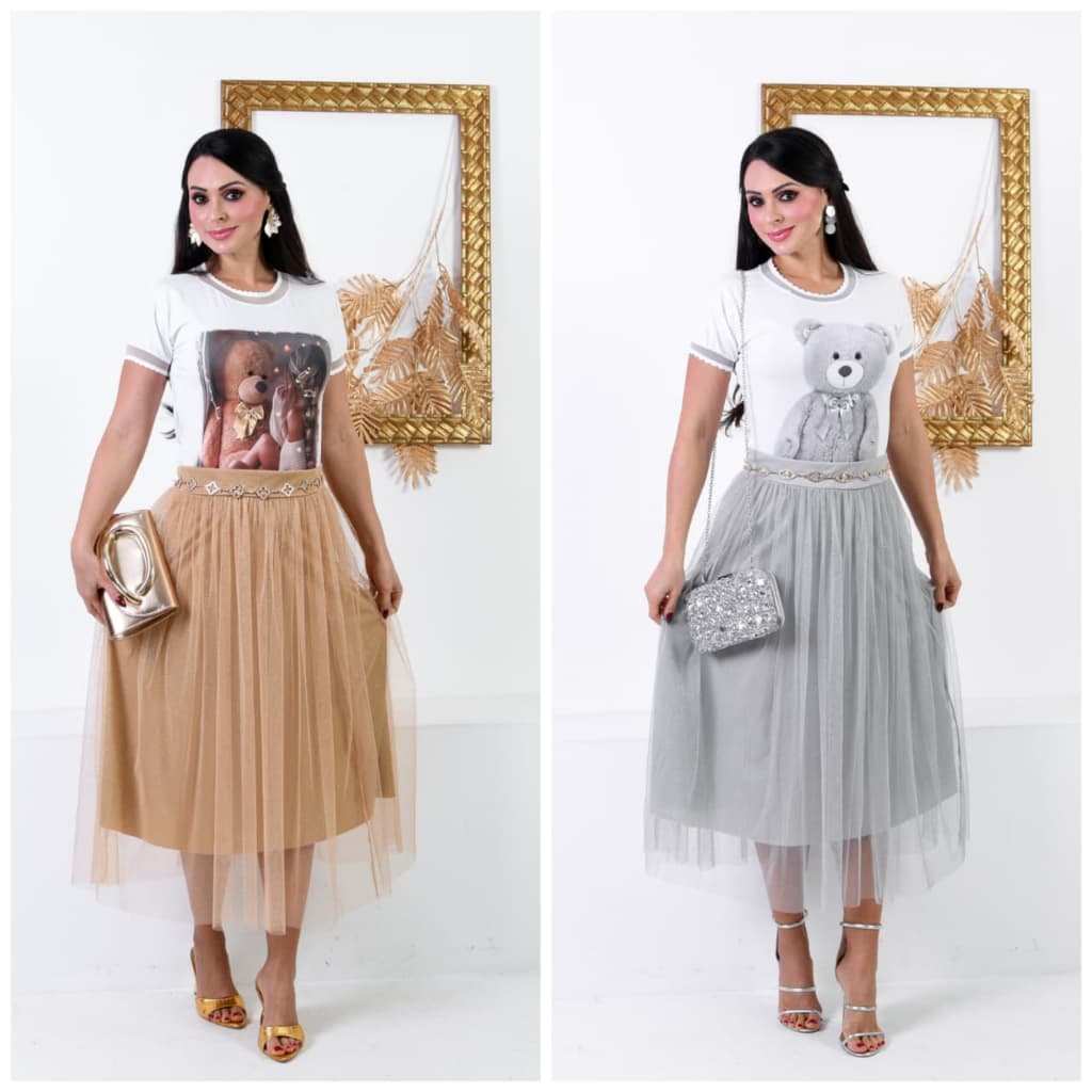 Saia Tule com Glitter Premium Moda Evangélica Feminina Sofisticada Perfeito Para Cultos, Congressos e Ocasiões