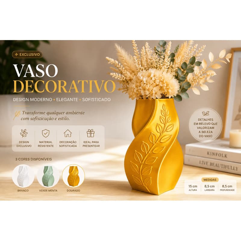 Vaso Decorativo Moderno com Folhas em Relevo | Design Exclusivo 3D | Decoração Elegante