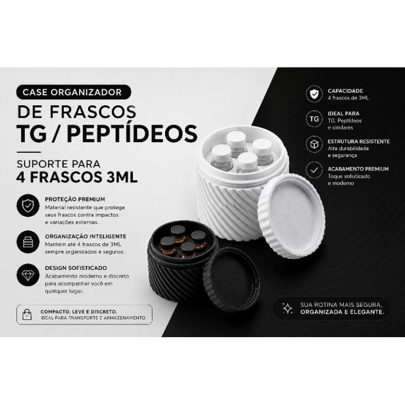 CASE ORGANIZADOR DE FRASCOS TG / PEPTÍDEOS – SUPORTE PARA 4 FRASCOS 3ML