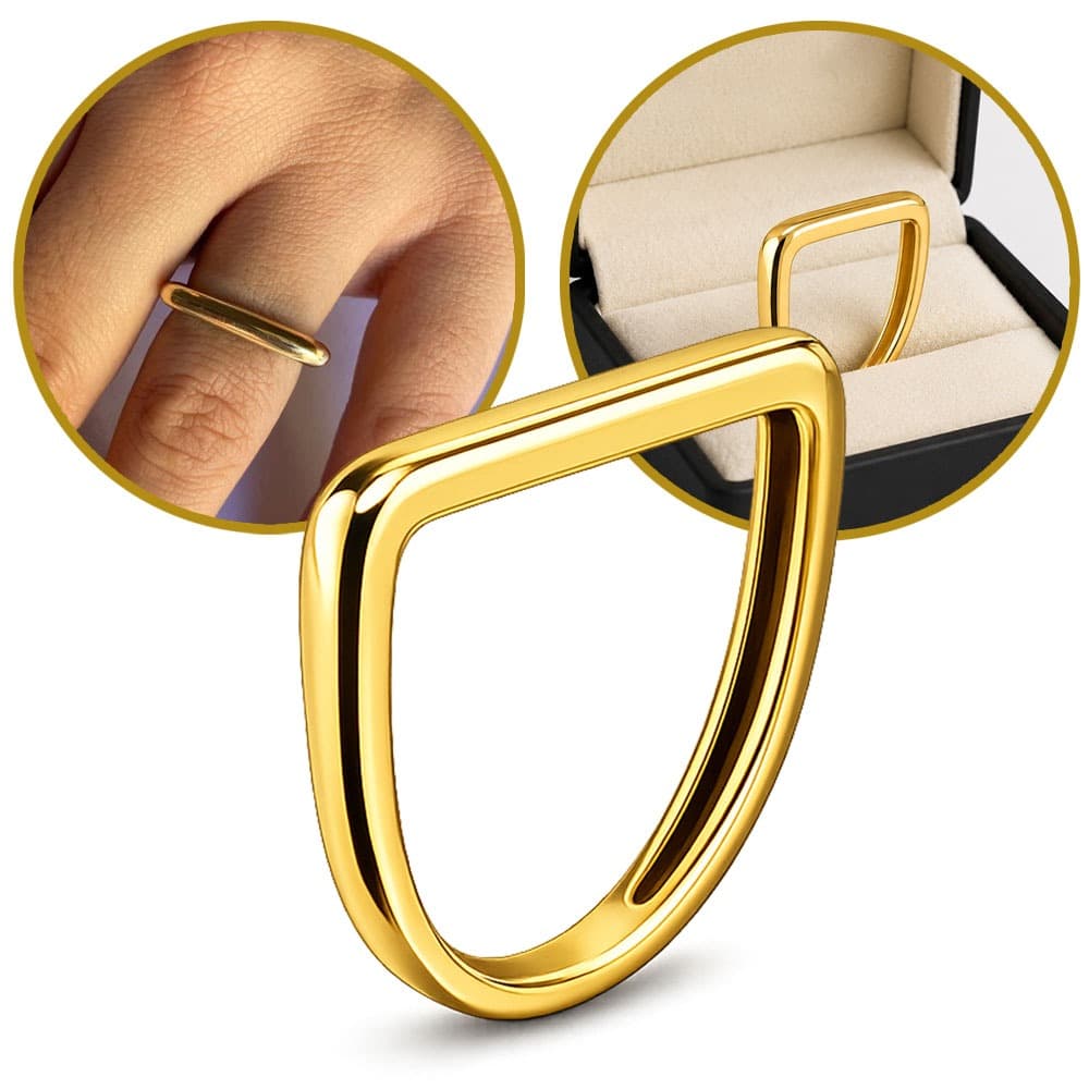 Anel Reto Feminino Moeda Antiga Geométrico Minimalista Dourado Moderno Luxo