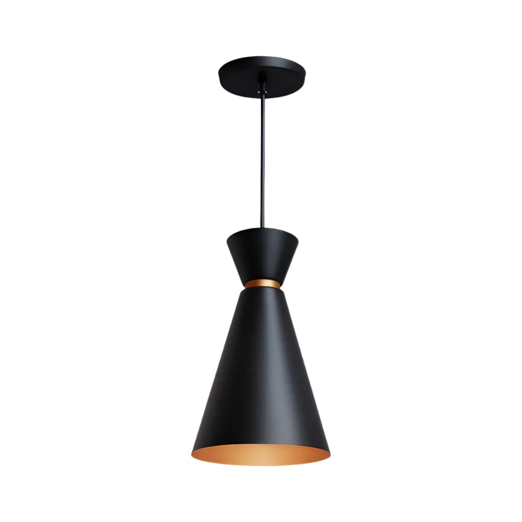 Pendente Luminária Lustre Lisboa 34x23cm Preto Com Cobre Designer Sofisticado Estiloso e Moderno