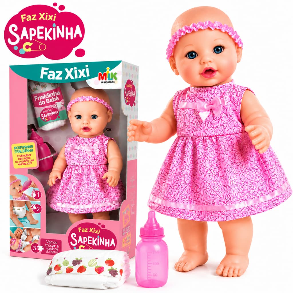 Boneca Sapekinha Faz Xixi De Verdade Com Mamadeira e Fralda