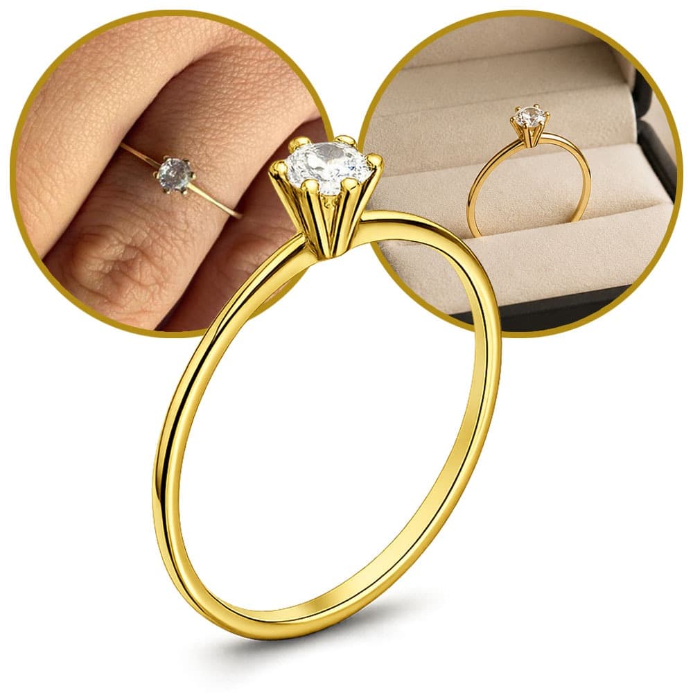 Anel Solitário Feminino 100 % Moeda Antiga Dourado com Pedra Zircônia Delicado Resistente