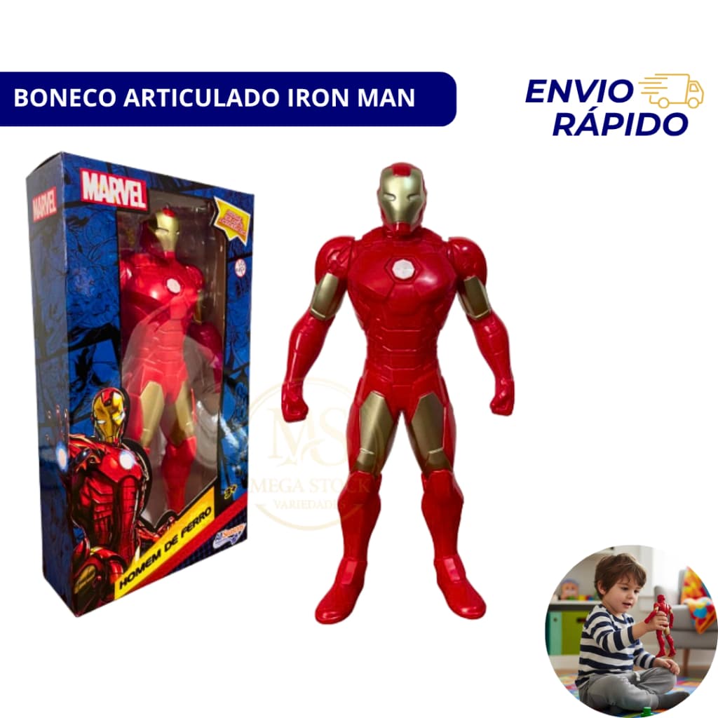 Boneco Homem de Ferro Vingadores Marvel Super Heróis Brinquedos Semi Articulados 22 cm de Altura