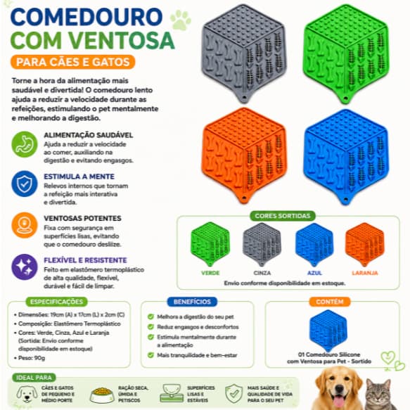 Comedouro Lento Silicone com Ventosa para Cachorro e Gato Anti Engasgo PET cachorrinho gatinho Filhote