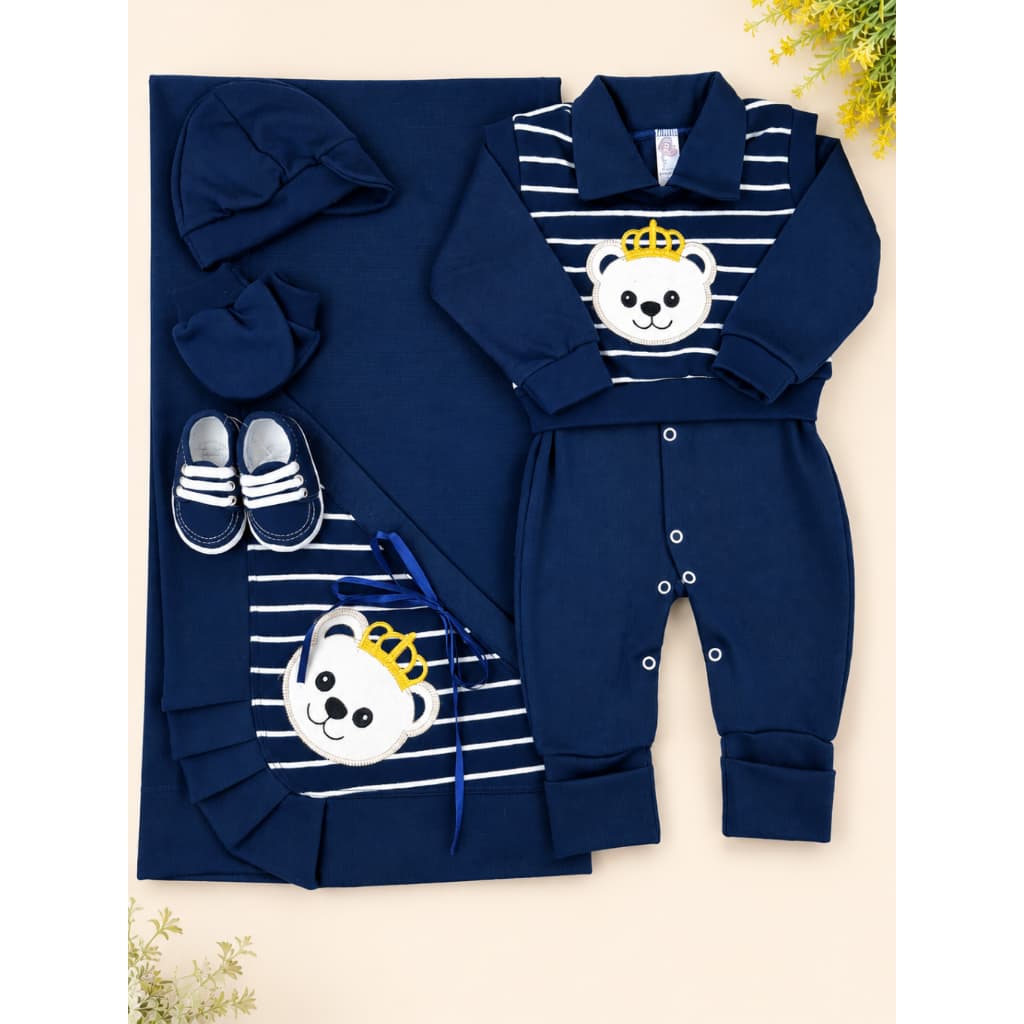 Saída de Maternidade Azul Marinho de Urso Masculina de Luxo kit Completo