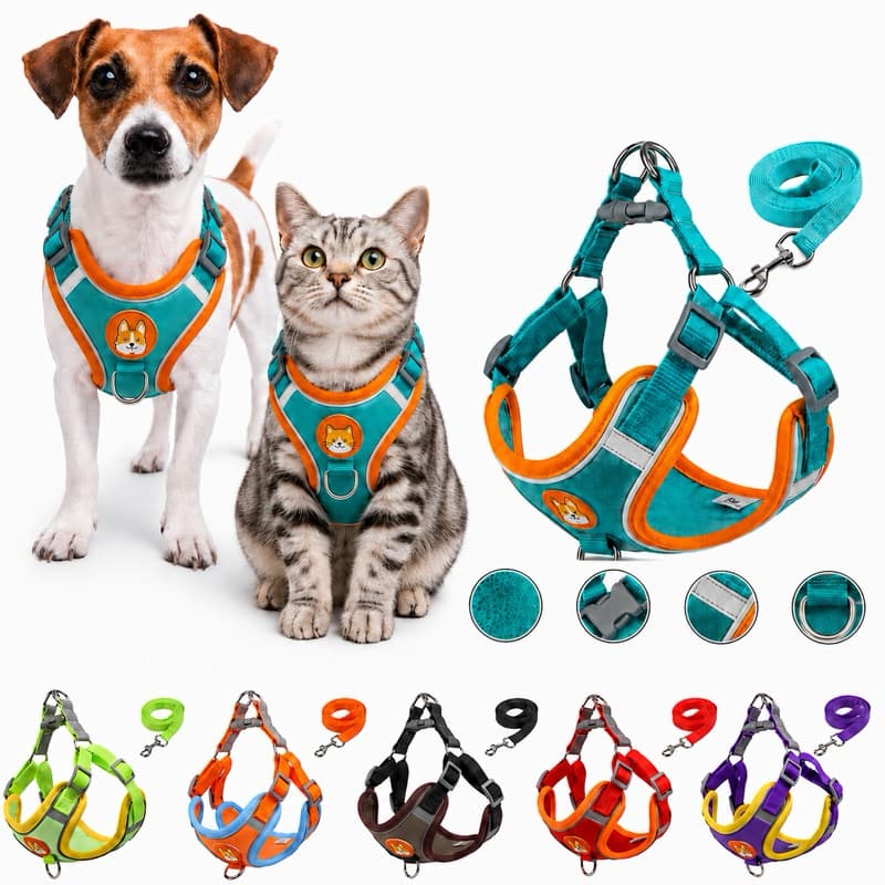 Coleira Peitoral para Cachorro e Gato com Guia – Tipo Colete Ajustável para Pets Pequenos e Médios