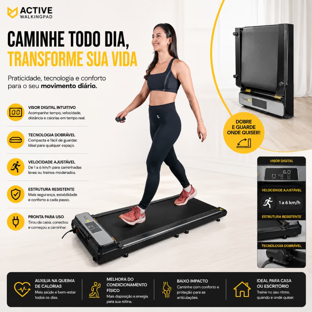 Life Style Esteira Dobrável Super Leve Portátil Eletrica Active WalkingPad Com Controle Remoto