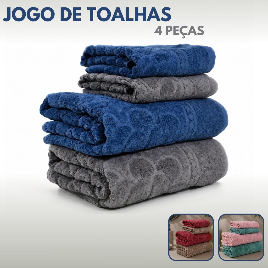 Jogo De Toalhas Banhão Rosto Gigante 4 Peças 100% Algodão Aveludada Ótima Absorção Toque Super Macio Florença