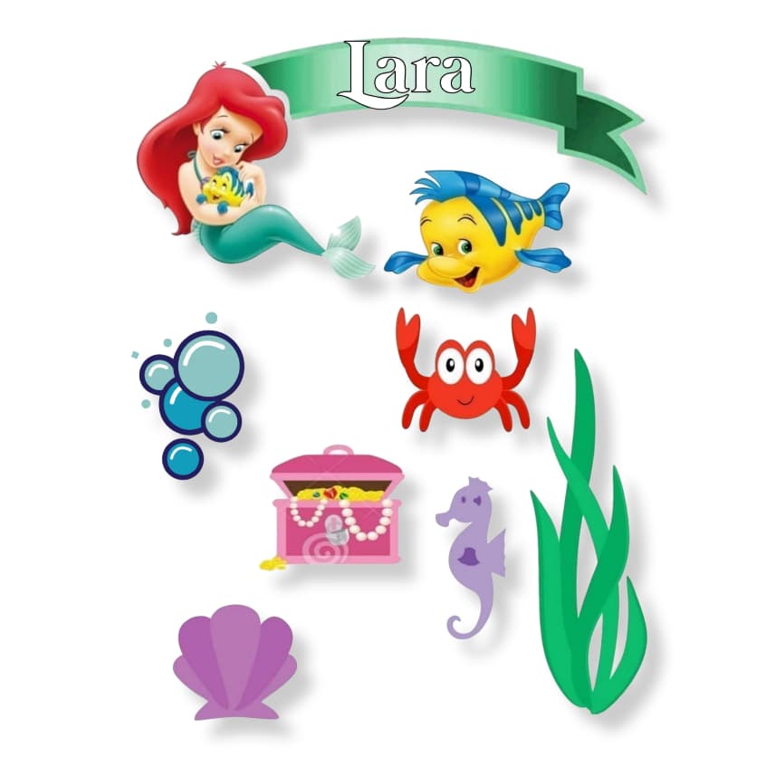 Topo Topper de Bolo A Pequena Sereia Ariel Personalizado Nome Idade 1 QP7