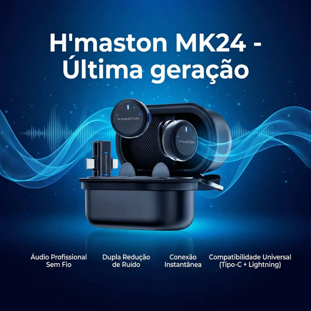 Microfone Lapela H'maston MK24  NOVO LANÇAMENTO , 2 EM 1 TIPO C e LIGHTNING