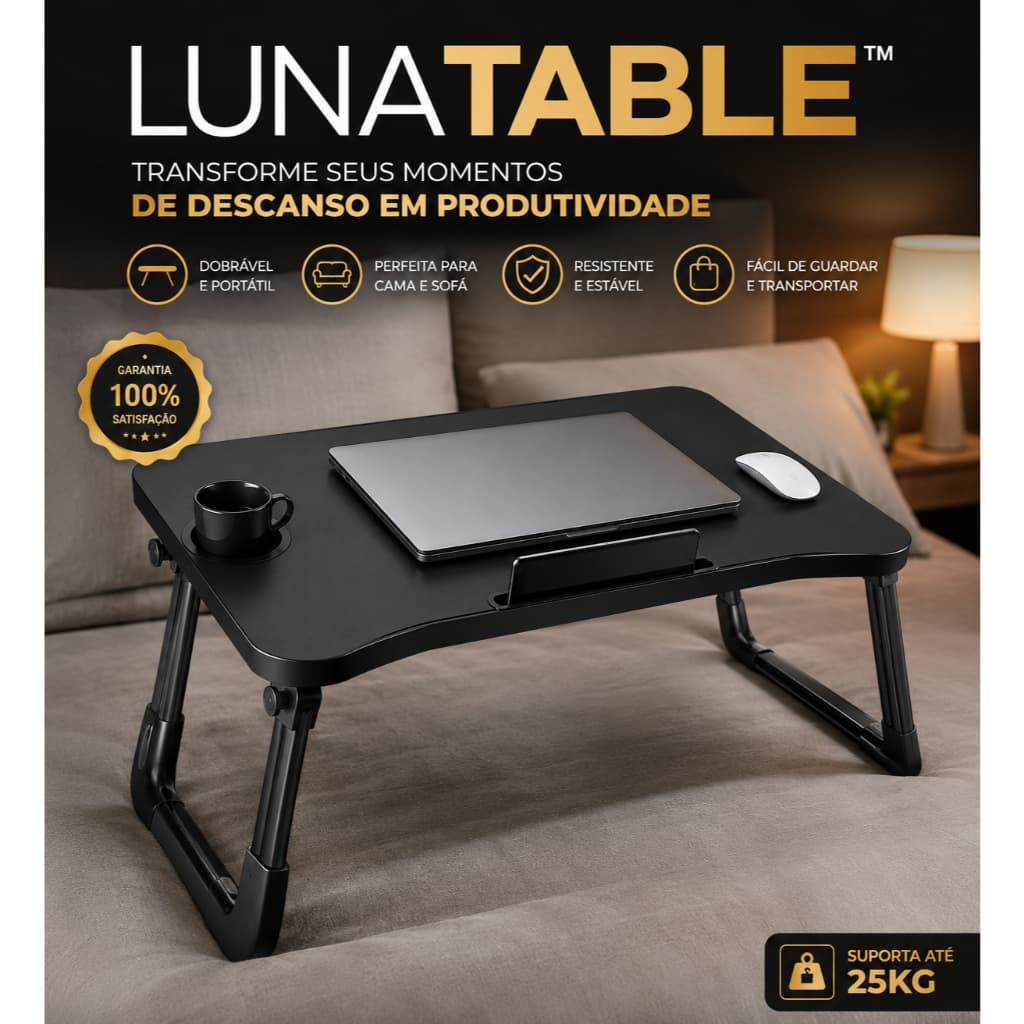 Mesa Notebook Dobrável Portátil Multiuso Para Cama Sofá Home Office Preta