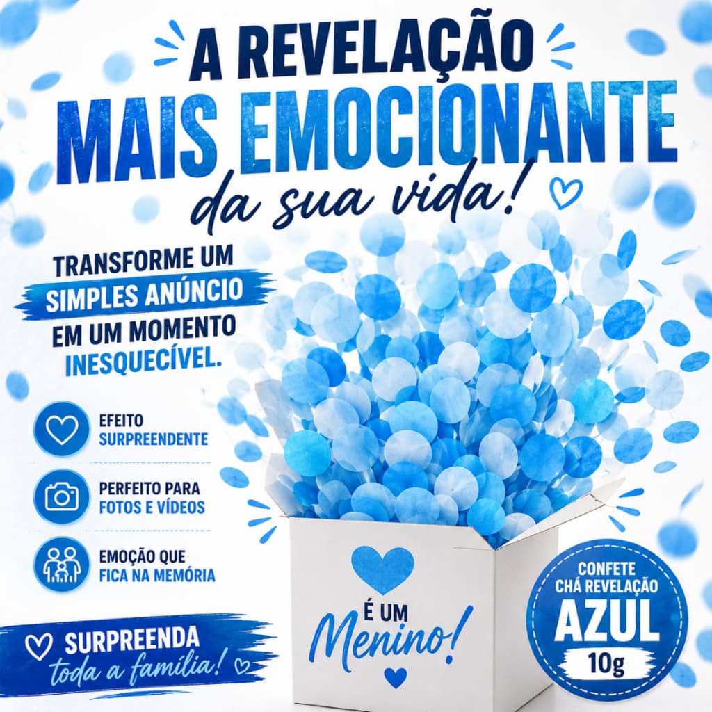 Confete Chá Revelação Azul 10g Papel Seda Para Balão Caixa Surpresa Festa Bebê Menino Decoração