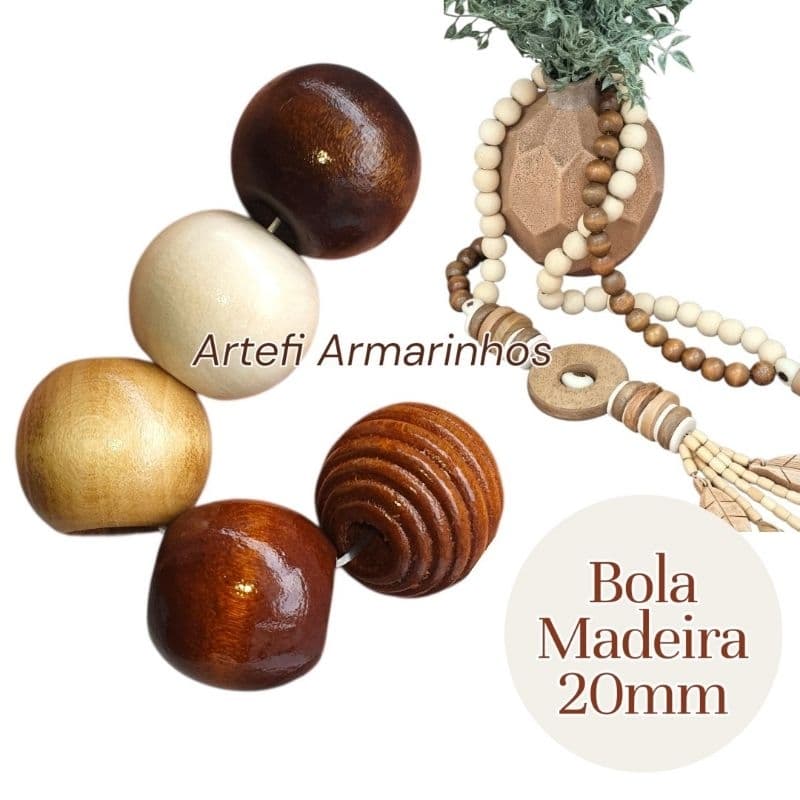 Bola de Madeira 20mm Lisa com verniz Colar de Mesa Decorativo