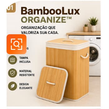 Cesto Organizador de Bambu 70L com Tampa e Alças Cesto para Roupas Lavanderia Brinquedos
