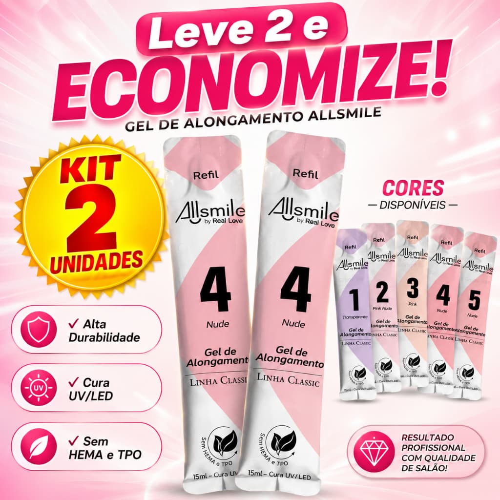 Kit 2 Refis Gel Alongamento Linha Classic - Refil AllSmile by Real Love