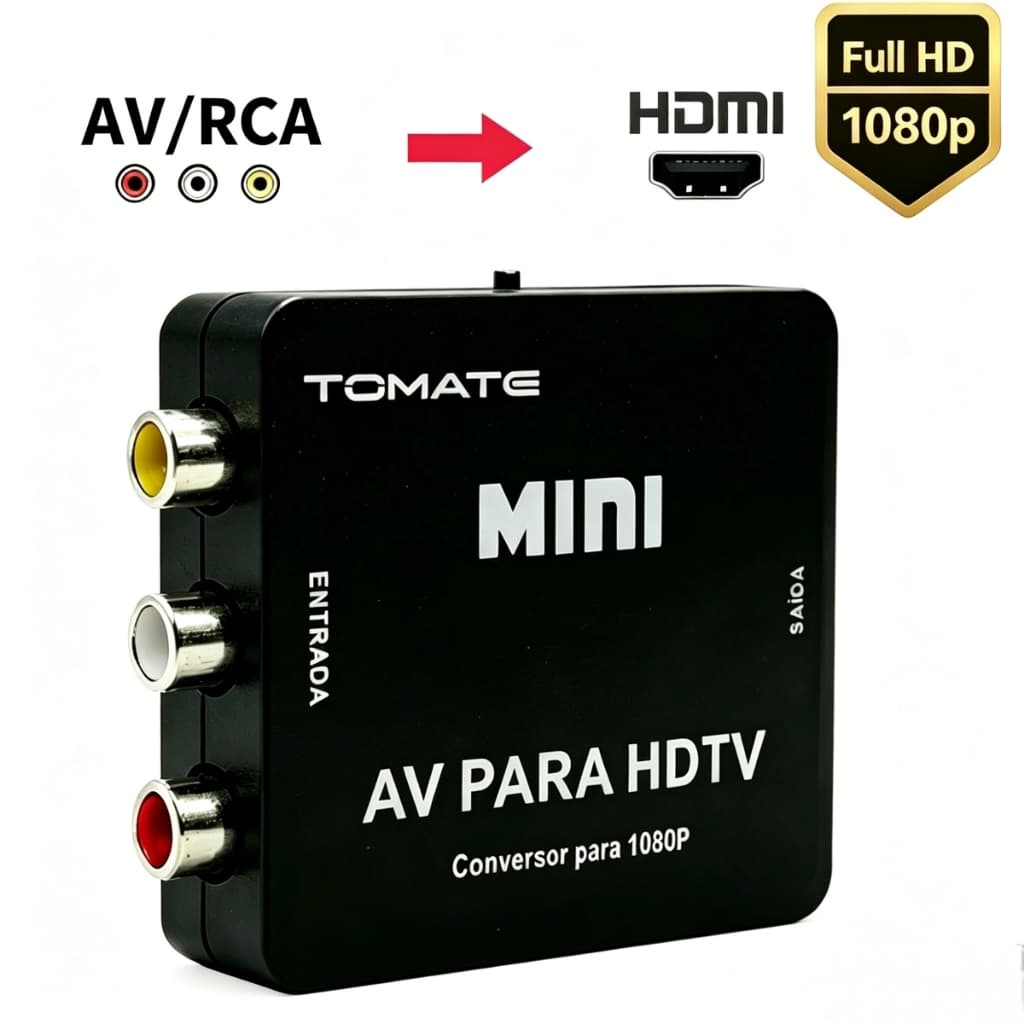 Adaptador Conversor RCA AV para HDMI  1080P, para TV Antiga, DVD e TV Box