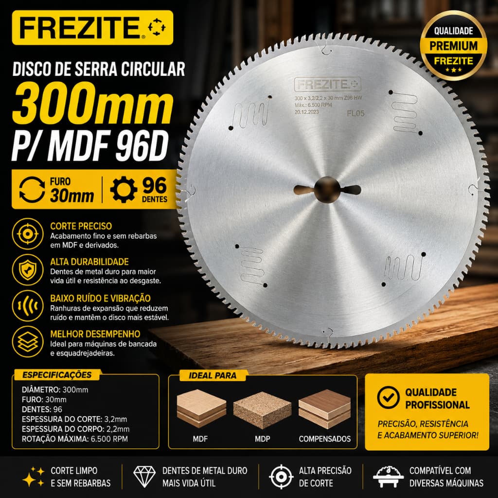 Disco De Serra Circular 300mm P/mdf 96d Furo 30mm - Frezite
