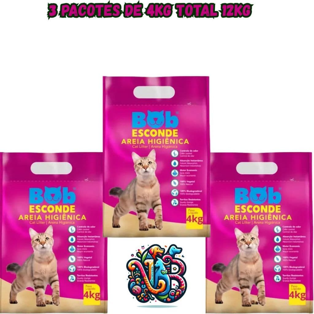 12KG Areia 100% Natural e Biodegradável BOB ESCONDE Extrato Mandioca