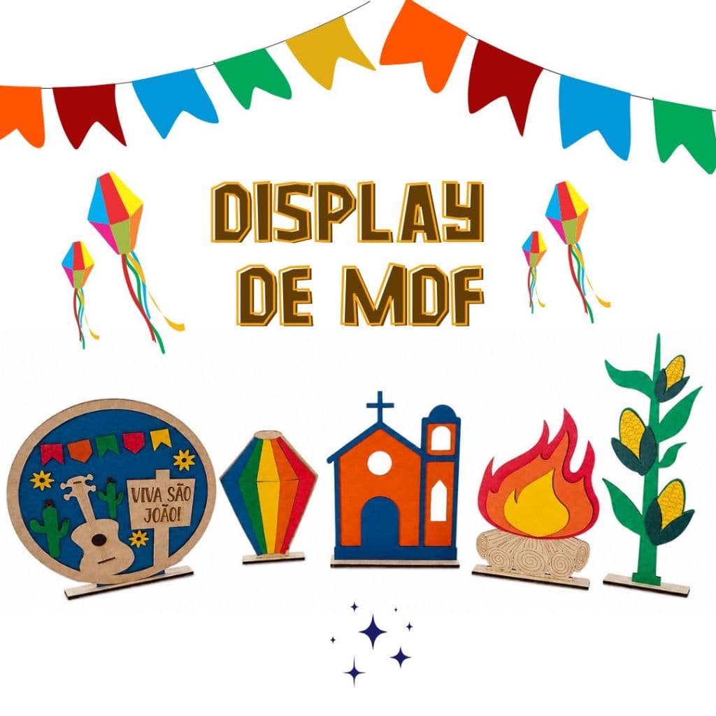Display de MDF para Festa Junina - Kit com 5 - Enfeite/Decoração de mesa - 16 a 26 cm de altura