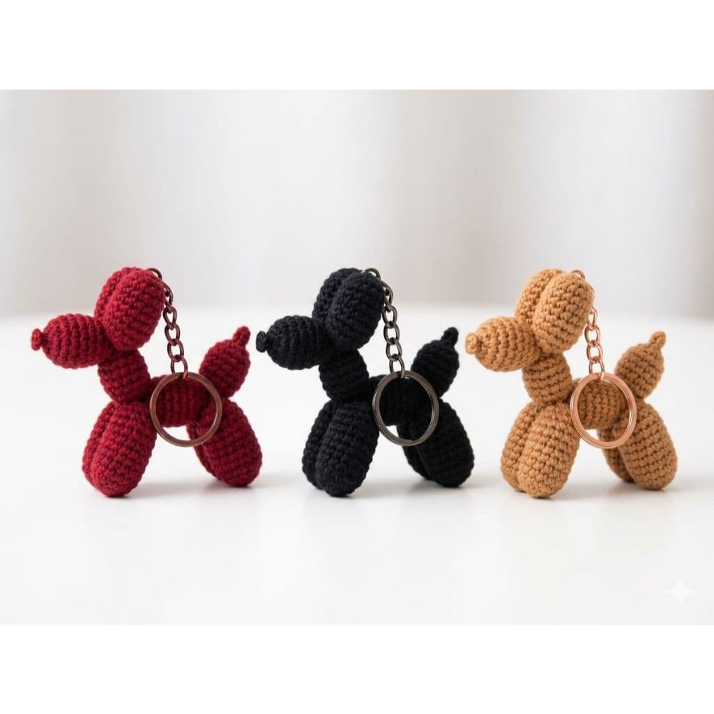 Kit Chaveiro Cão Tricô | Cachorro Balão Malha 3D Divertido | Lembrancinha