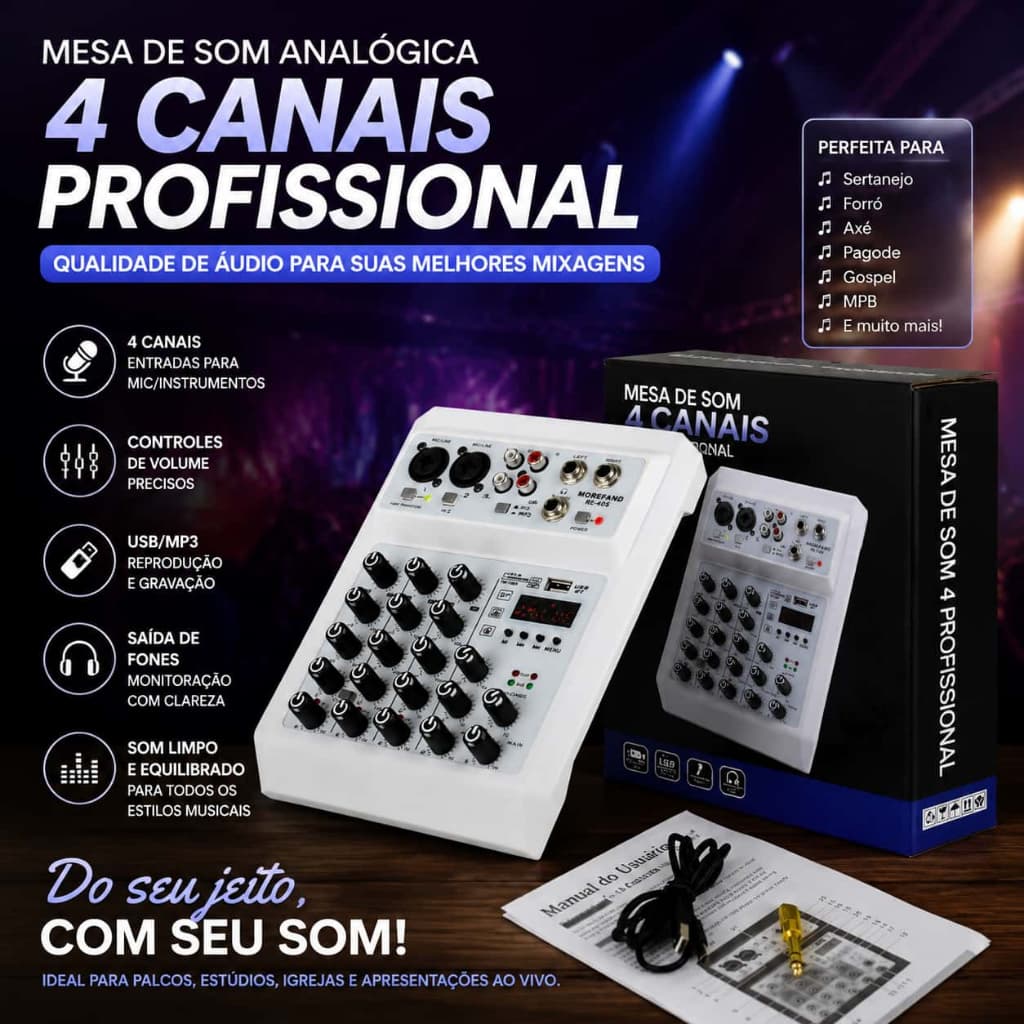 4-Channel Mini Audio Mixer Sound Card Professional  Console Computer Input 48v Power USB Computer