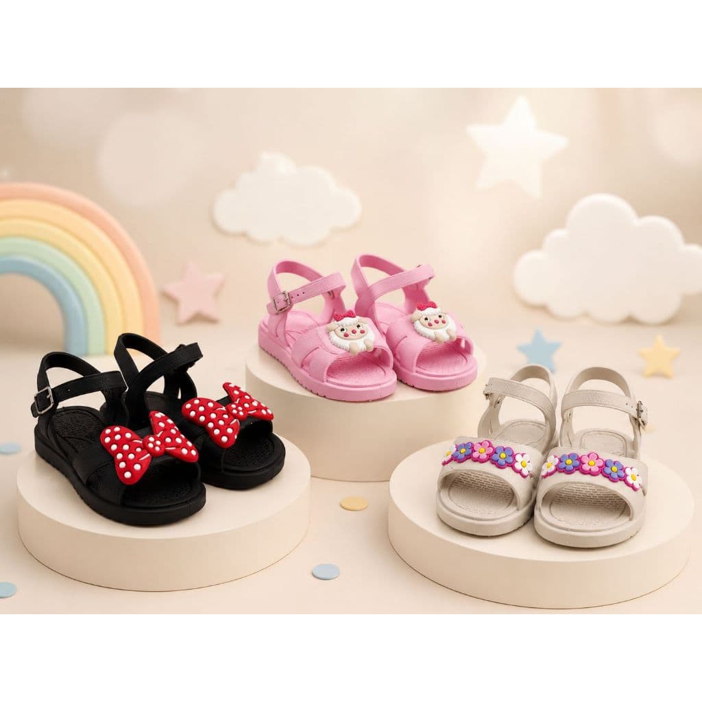 Sandalia Infantil Confortavel Leve Com Aplique Colorido Ajustavel Casual Dia a Dia Menina Delicada