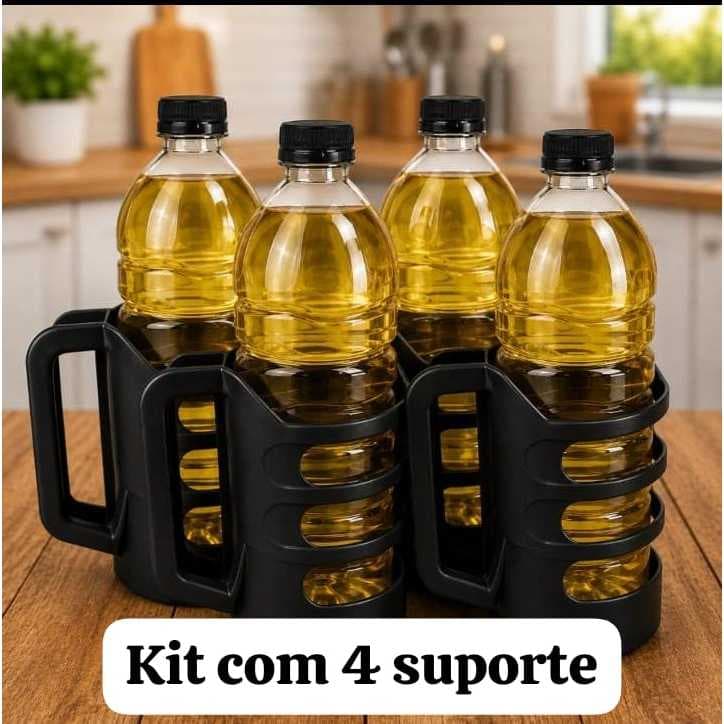 Kit com 4 suportes para garrafa de óleo e vinagre