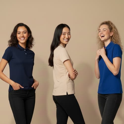 Kit Com 3 Camisas Polo Feminina Piquet Básica Elegante Trabalho Casual Uniforme