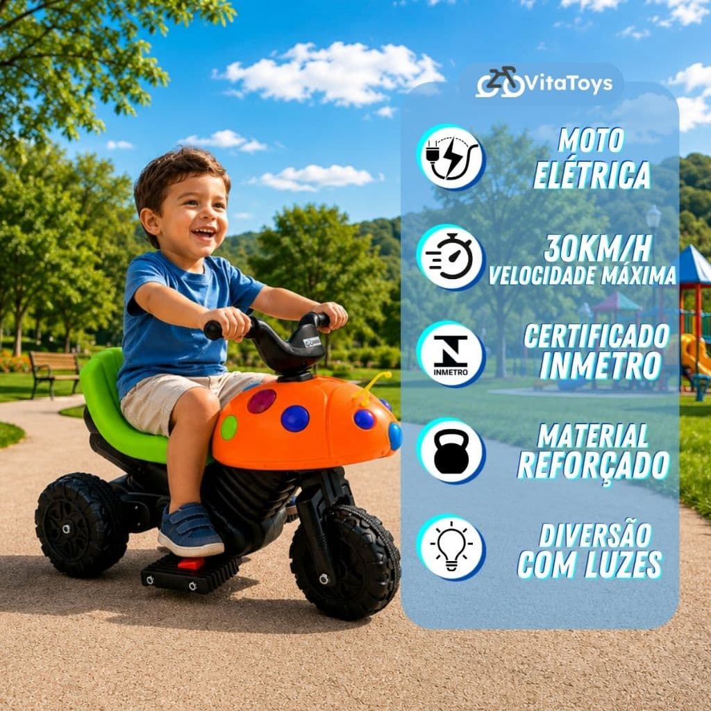 Moto Elétrica Infantil Triciclo com Som e Luzes Bateria 6v Recarregável