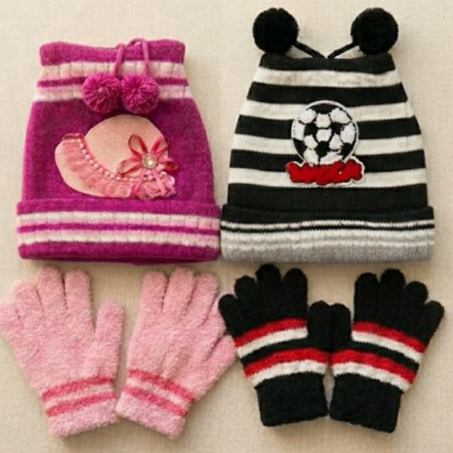 Kit Touca e Luva Infantil Menina Menino Inverno Touca de Frio Luva para Criança Gorro com Pom Pom
