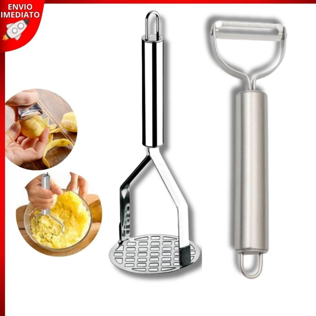 Descascador de Legumes e Amassador Espremedor de Batatas e Legumes em Aço Inox