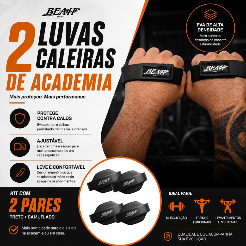 Kit 2 Pares Luva Caleira Academia Crossfit Musculação
