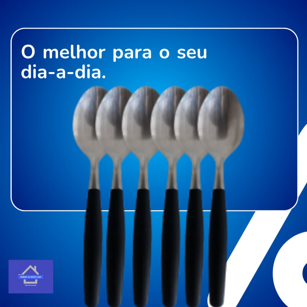 Kit 6 Colheres de Mesa Inox Cabo Preto Linha Mato Grosso Resistente 6 Peças