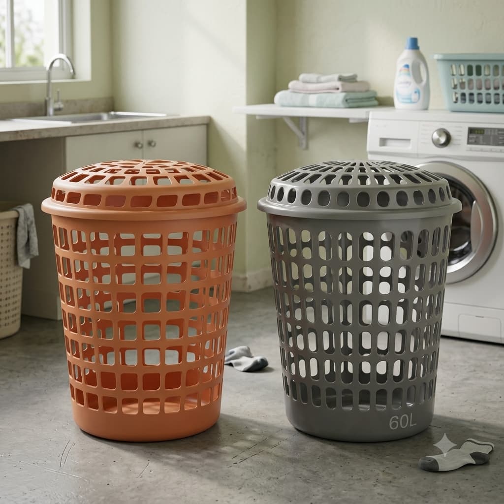 Cesto Telado Organizador 60 Litros com Tampa – Multiuso para Roupas, Banheiro e Lavanderia