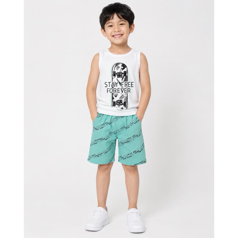 Conjunto Infantil Menino TAM 6 Alenice Regata Skate e Bermuda Verde Água