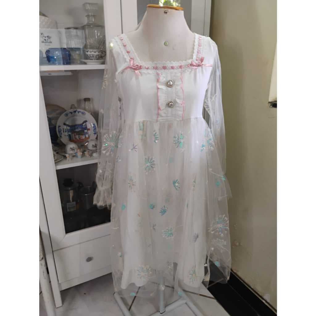 Vestido sweet lolita branco com paetê coquette romântico kawaii cute