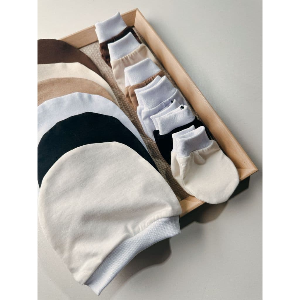 Touca de bebê RN, kit com 6 toucas e 6 pares de luvas, maternidade enxoval baby, 100% Algodão!