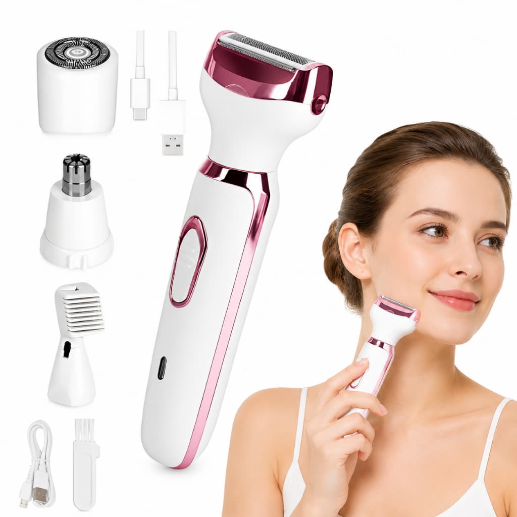 Depilador Feminino Eletrico 4 Em 1 Intimo Axila Perna Buço Nariz Aparador de Pelo Multifuncional USB