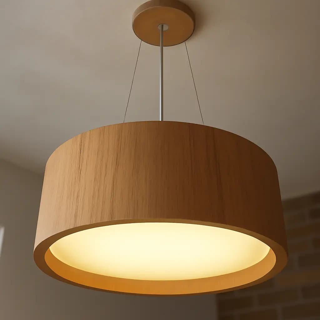 Pendente Redondo 30cm Luminária Teto Madeira Moderna 2 Luzes Soquete E27 Sala Jantar Cozinha Quarto