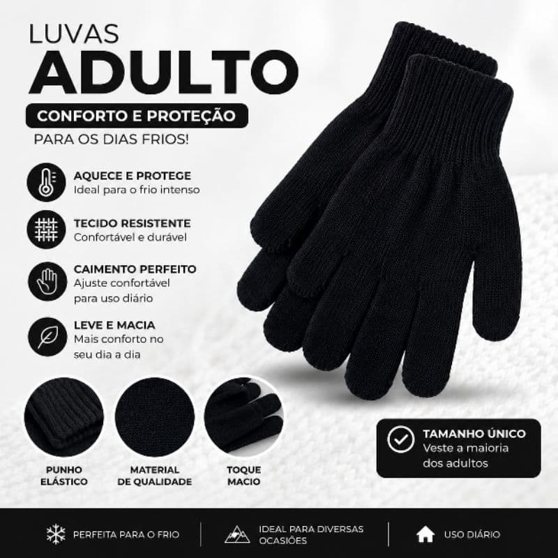 🧤 Luva Adulto Preta Unissex – Conforto e Estilo para o Dia a Dia