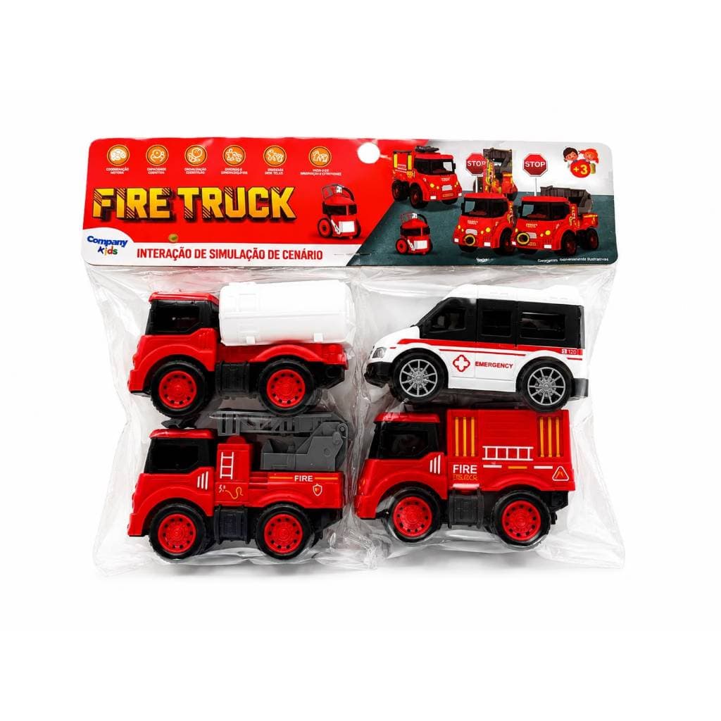 Kit 02 Caminhão de Bombeiro Infantil com 2 Veículos Brinquedo Educativo +3 Anos